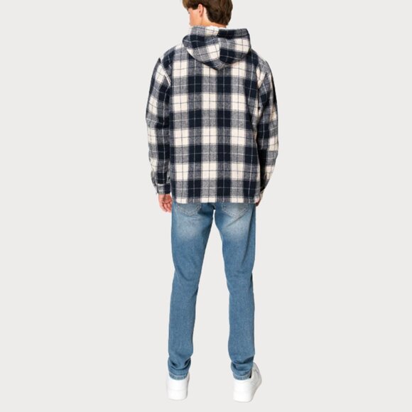 NWT Patron Cito Red Label Men's M Flannel Hooded Jacket Shacket Navy Plaid Zip - Picture 2 of 13